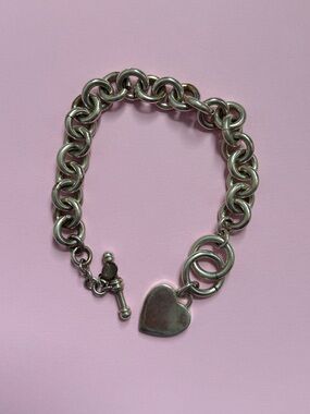 Vintage Silver Tone Charm Bracelet- Heart Charm